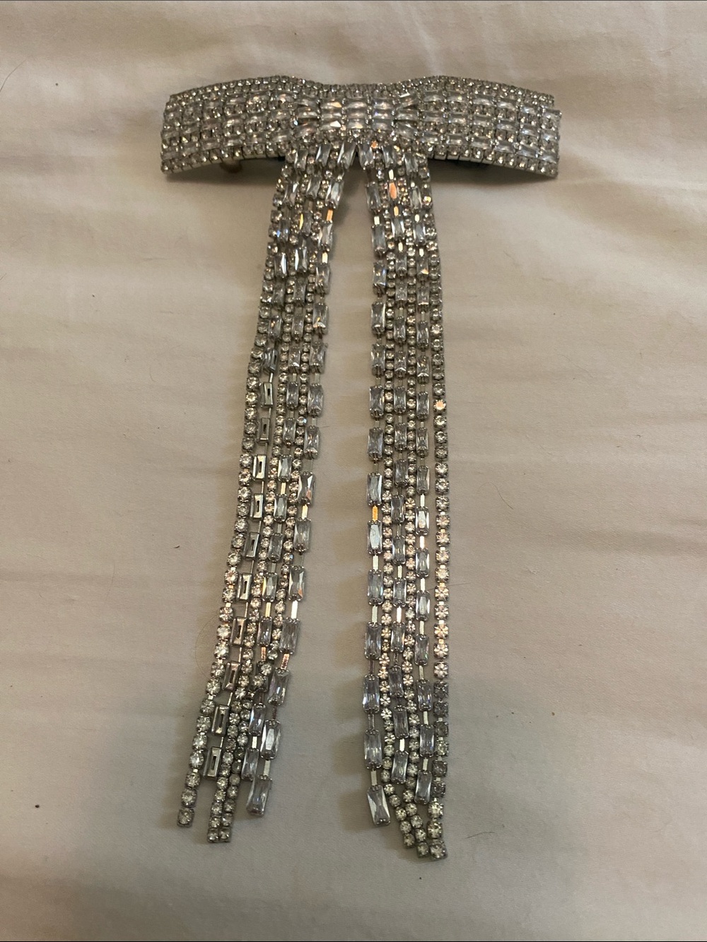 Sparkling Silver Crystal Bow Dangle Hair Clip